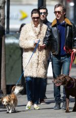 ANNE HATHAWAY Walks Her Dogs Out in New York