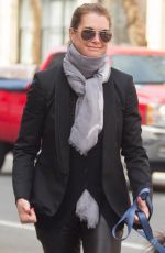 BROOKE SHIELDS Wlaks Her Dog Out in New York