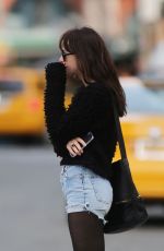 DAKOTA JOHNSON in Jeans Shorts Out in New York