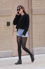 DAKOTA JOHNSON in Jeans Shorts Out in New York