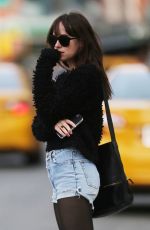 DAKOTA JOHNSON in Jeans Shorts Out in New York