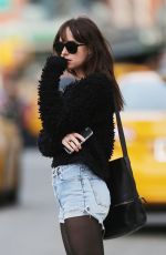 DAKOTA JOHNSON in Jeans Shorts Out in New York