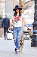 DAKOTA JOHNSON in Ripped Jeans Walks Her Dog in New York