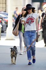 DAKOTA JOHNSON in Ripped Jeans Walks Her Dog in New York