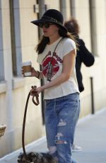DAKOTA JOHNSON in Ripped Jeans Walks Her Dog in New York