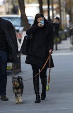 DAKOTA JOHNSON Walks Her Dog Out in New York 04/24/2015