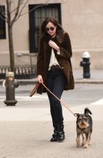 DAKOTA JOHNSON Walks Her Dog Out in New York