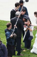 DANIELLE PANABAKER in Wedding Dress on the Set of The Flash in Vancouver