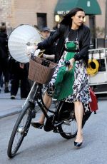 FAMKE JANSSEN Riding a Bike in the Meatpacking District in New York