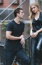 GIGI HADID in Leather Pants at a Set of a Photoshoot in New York