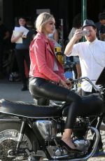 GIGI HADID in Leather Pants at a Set of a Photoshoot in New York
