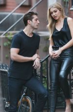 GIGI HADID in Leather Pants at a Set of a Photoshoot in New York