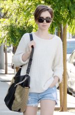 LILY COLLINS in Cut-offs Out and About in West Hollywood