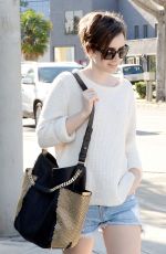 LILY COLLINS in Cut-offs Out and About in West Hollywood