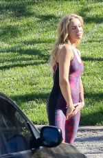 KATE HUDSON in Purple Uni-tard at a Park in Los Angeles