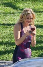 KATE HUDSON in Purple Uni-tard at a Park in Los Angeles