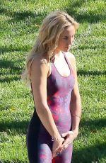 KATE HUDSON in Purple Uni-tard at a Park in Los Angeles