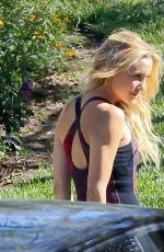 KATE HUDSON in Purple Uni-tard at a Park in Los Angeles