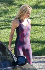 KATE HUDSON in Purple Uni-tard at a Park in Los Angeles