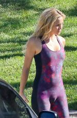 KATE HUDSON in Purple Uni-tard at a Park in Los Angeles