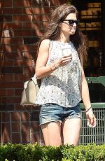 KATIE HOLMES in Jeans Shorts Leaves Starbucks in Beverly Hills