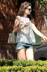 KATIE HOLMES in Jeans Shorts Leaves Starbucks in Beverly Hills
