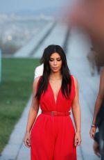 KIM and KHLOE KARDASHIAN at Armenian Genocide Memorial at Tsitsernakaberd in Yerevan