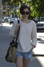 LILY COLLINS in Cut-offs Out and About in West Hollywood
