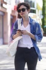 LILY COLLINS Leaves a Pilates Class in West Hollywood 04/29/2015