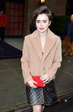 LILY COLLINS Leaves Her New York Hotel