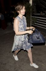 LILY COLLINS Leaves Taste Restaurant in West Hollywood