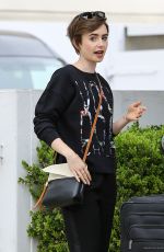 LILY COLLINS Out Shopping in Beverly Hills 04/24/2015