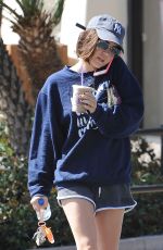 LUCY HALE in Shorts Out for Coffee in West Hollywood