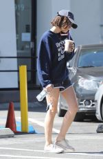 LUCY HALE in Shorts Out for Coffee in West Hollywood