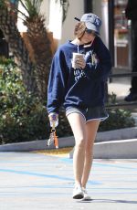 LUCY HALE in Shorts Out for Coffee in West Hollywood