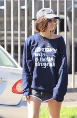 LUCY HALE in Shorts Out for Coffee in West Hollywood