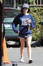 LUCY HALE in Shorts Out for Coffee in West Hollywood