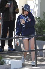 LUCY HALE in Shorts Out for Coffee in West Hollywood