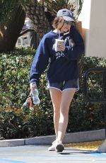 LUCY HALE in Shorts Out for Coffee in West Hollywood