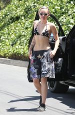MILEY CYRUS in Bikini Top Out and About in Los Angeles 04/30/2015