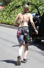 MILEY CYRUS in Bikini Top Out and About in Los Angeles 04/30/2015