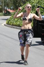 MILEY CYRUS in Bikini Top Out and About in Los Angeles 04/30/2015