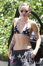 MILEY CYRUS in Bikini Top Out and About in Los Angeles 04/30/2015