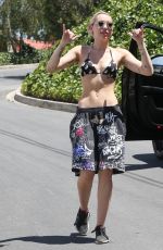 MILEY CYRUS in Bikini Top Out and About in Los Angeles 04/30/2015