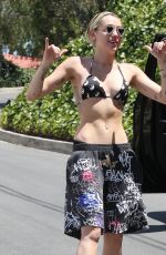 MILEY CYRUS in Bikini Top Out and About in Los Angeles 04/30/2015