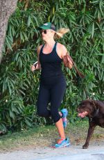 REESE WITHERSPOON with Her Dog Out Jogging in Brentwood