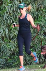 REESE WITHERSPOON with Her Dog Out Jogging in Brentwood