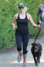 REESE WITHERSPOON with Her Dog Out Jogging in Brentwood