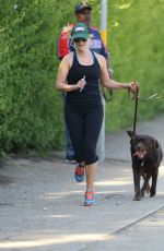 REESE WITHERSPOON with Her Dog Out Jogging in Brentwood