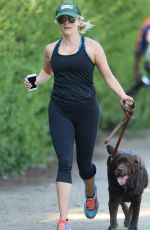 REESE WITHERSPOON with Her Dog Out Jogging in Brentwood